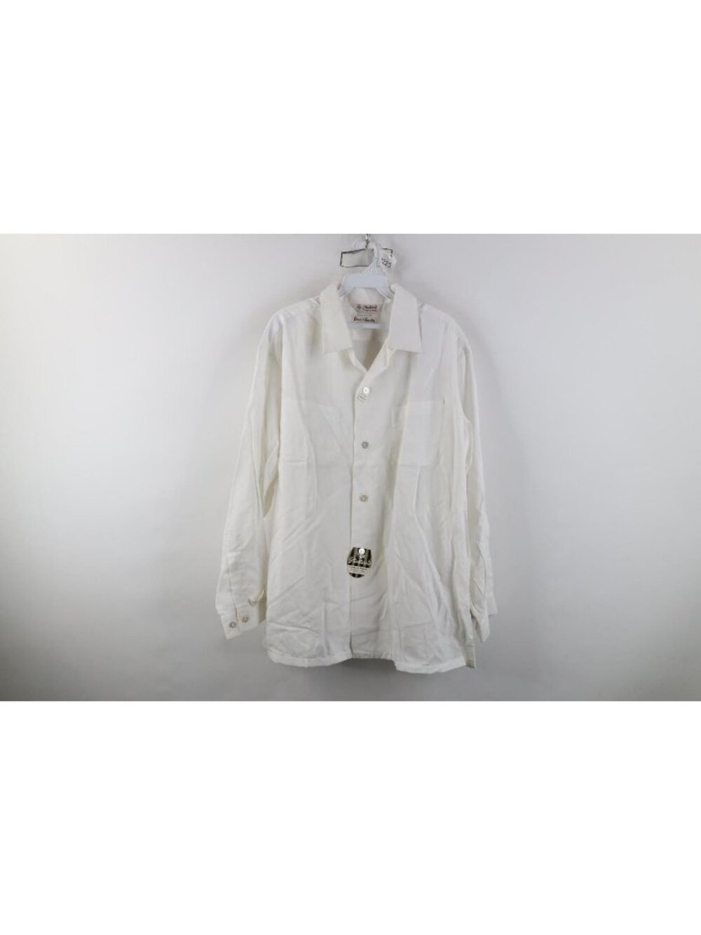 Deadstock Vtg 50s Mens Large Loop Collar Rayon Gabardine Button Shirt White USA
